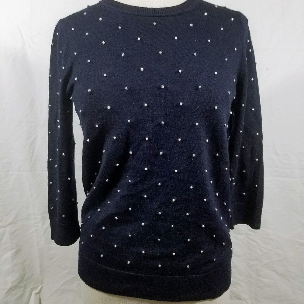 J.Crew Navy w/White, 3/4 sleeve, Crew Neck Sweater
